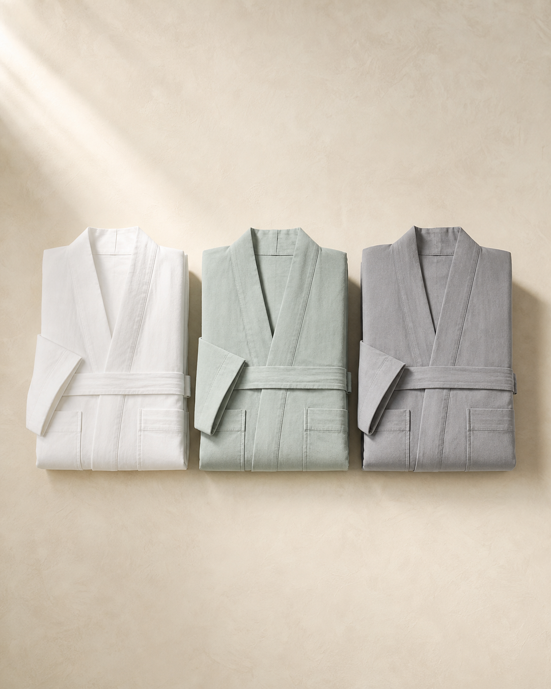 Morning Cotton Robe shown in White Jade, Celadon, Riverstone