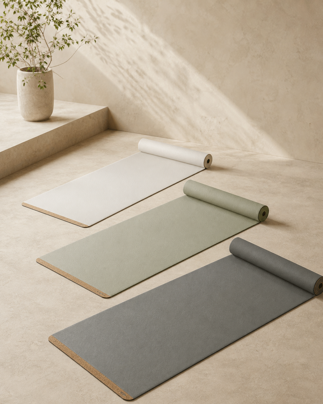 Morning Practice Mat in White Jade, Celadon, Riverstone
