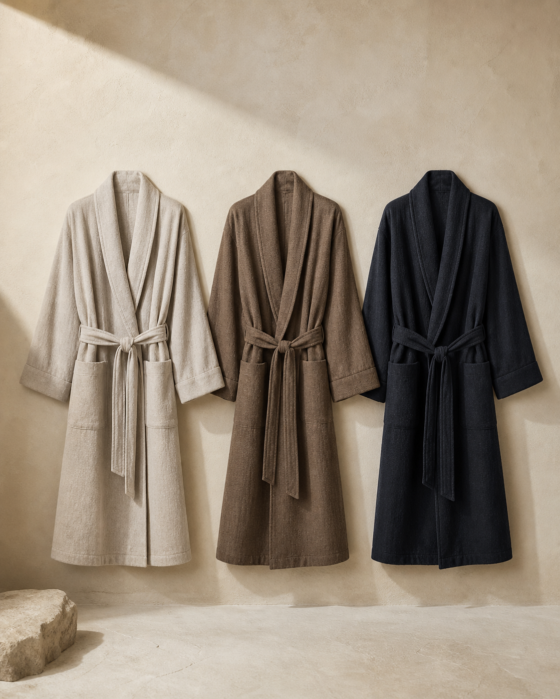 Mountain Wrap Robe in Stone, Tea Brown, Ink