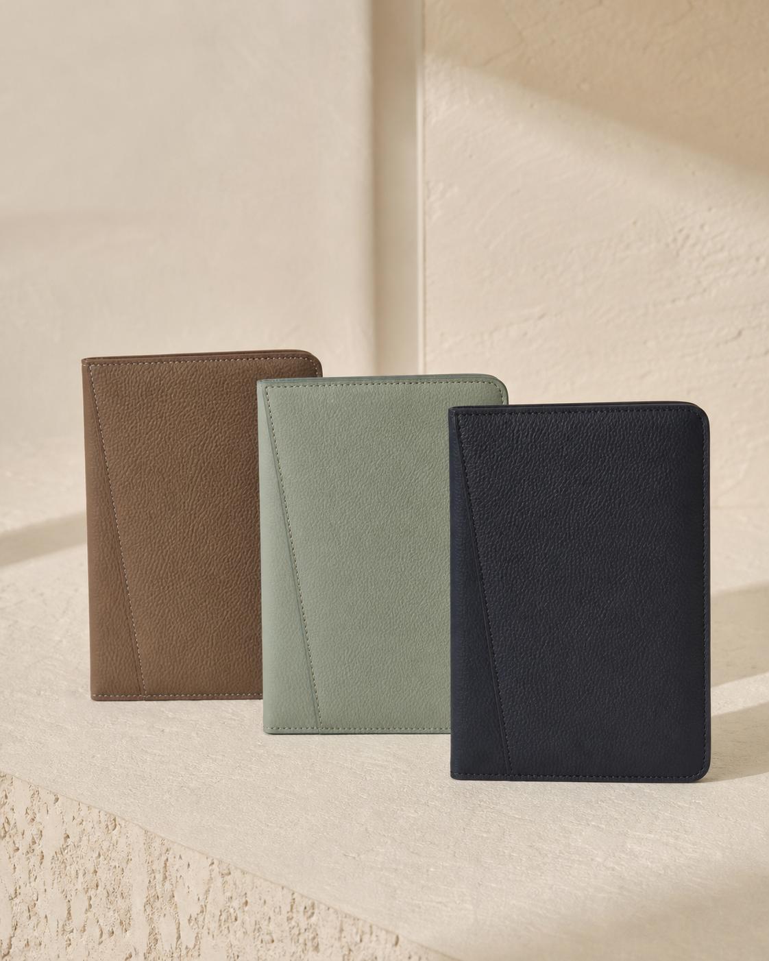 Ridge Passport Wallet in Tea Brown, Celadon, Ink