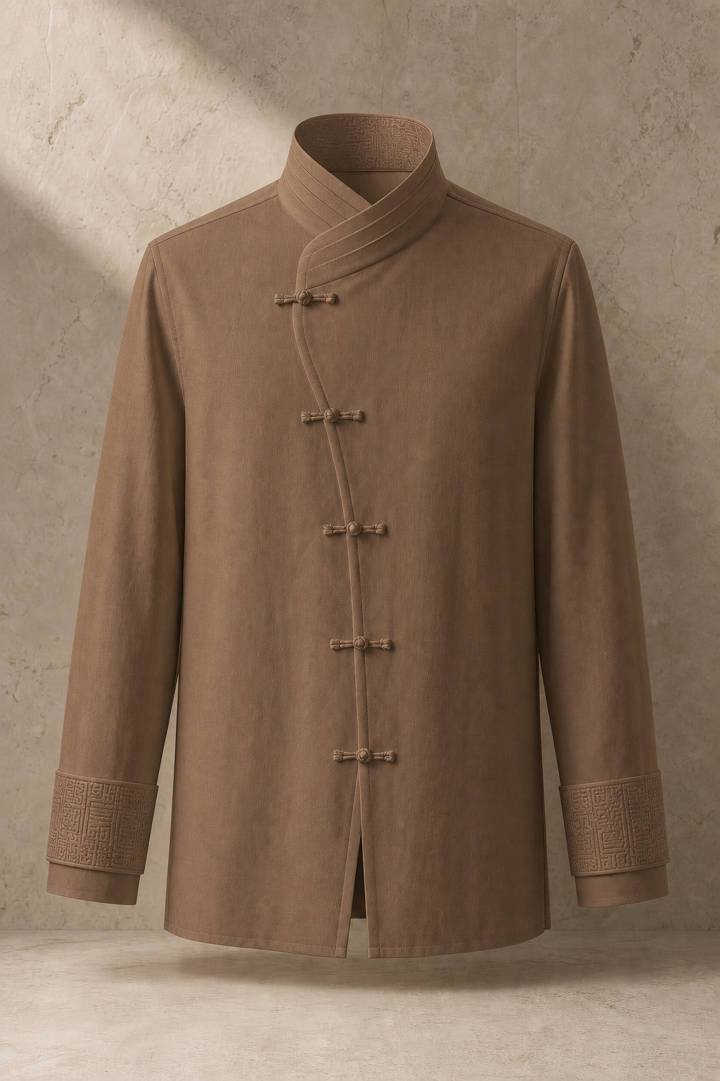 Serica archive collar shirt in Tea Brown, signature Chinese construction