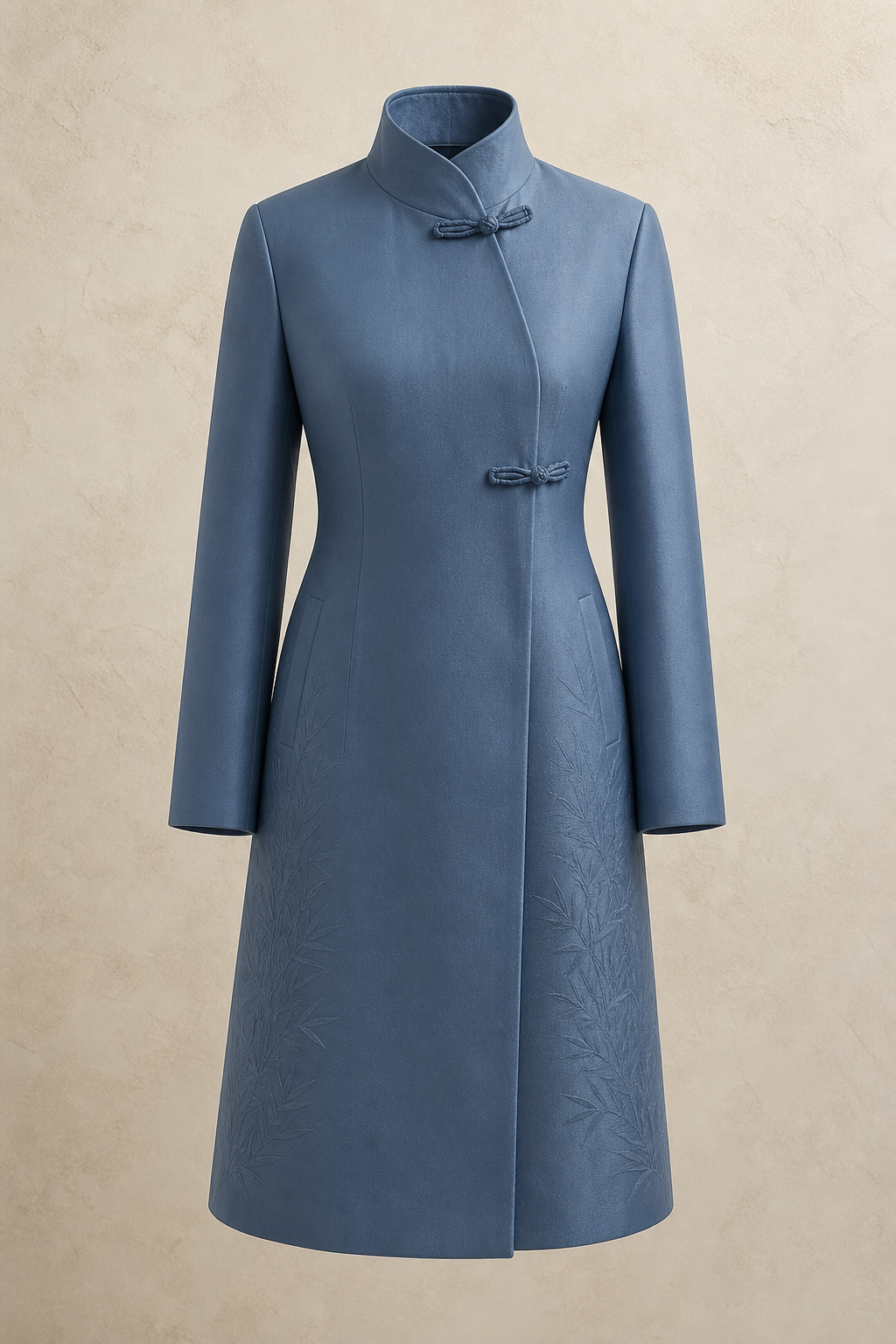Bamboo Shadow Evening Coat in mineral blue, front product view