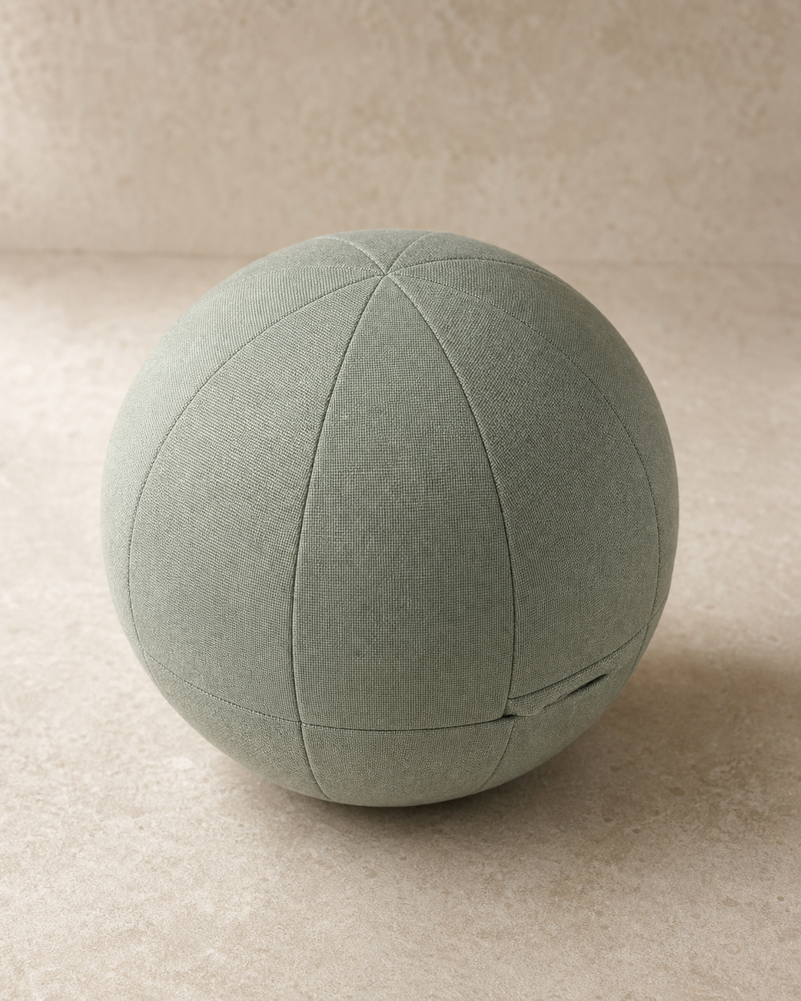 Breath Practice Ball with woven textile panels and concealed zipper