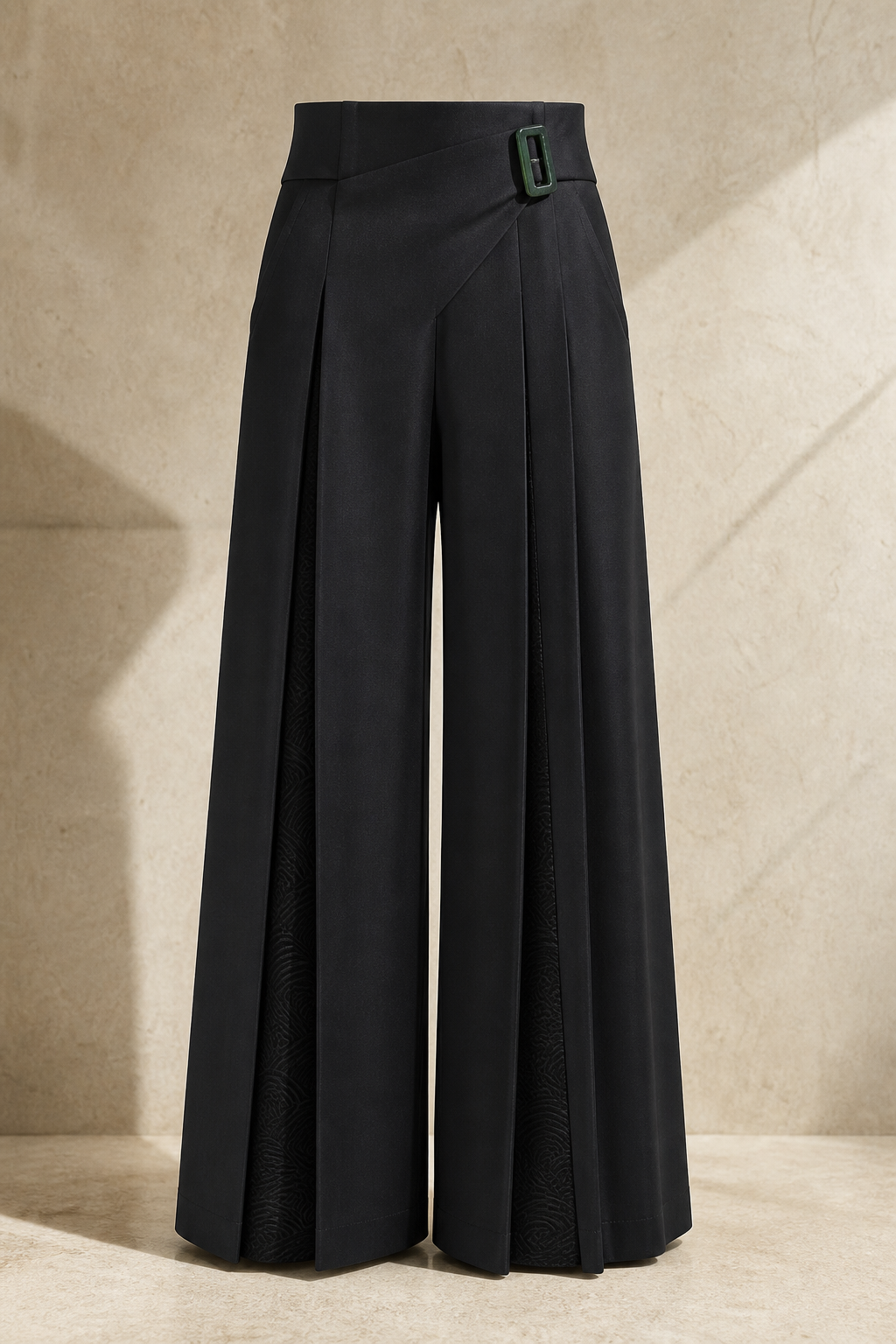 Serica canal pleat trouser in Ink, signature Chinese construction