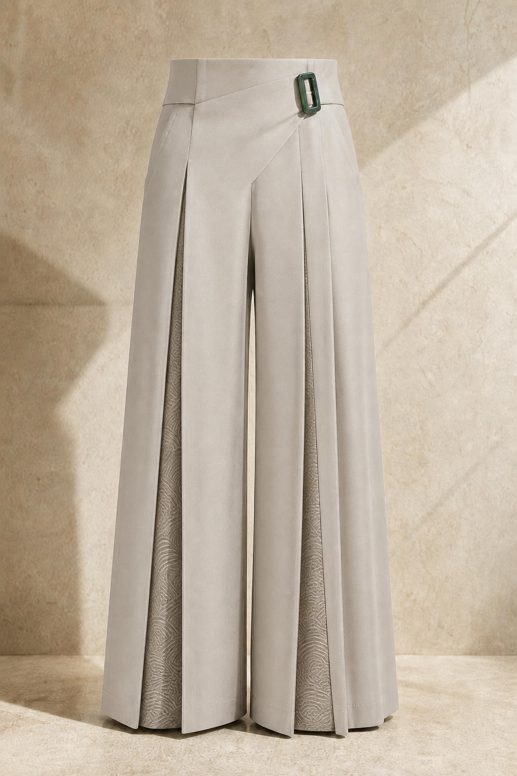 Serica canal pleat trouser in Stone, signature Chinese construction