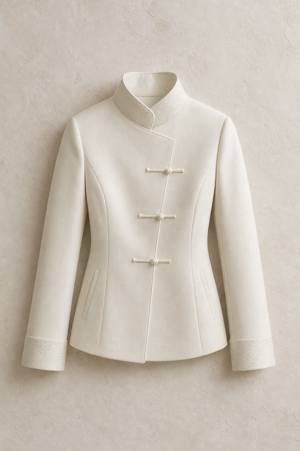 Cloud Arc Formal Jacket in white jade, front product view