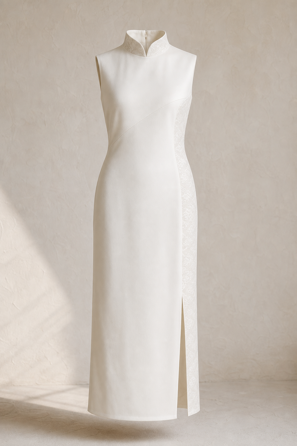 Cloud Collar Column Dress in White Jade