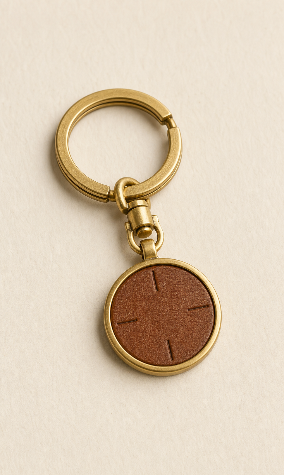 Compass Keyring with split ring and leather medallion