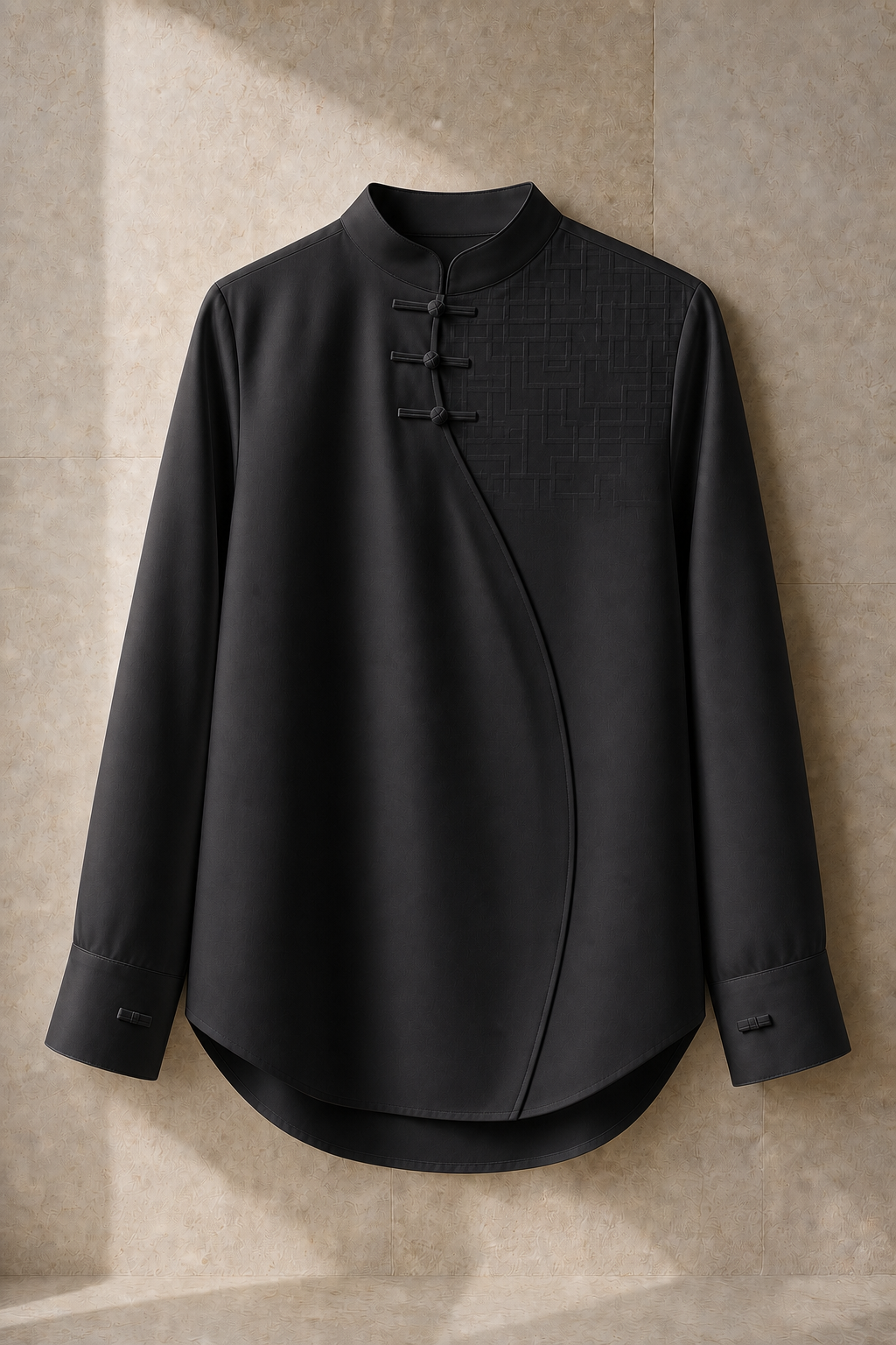Serica East Window Shirt in Ink with opaque moon-gate yoke and functional diagonal placket