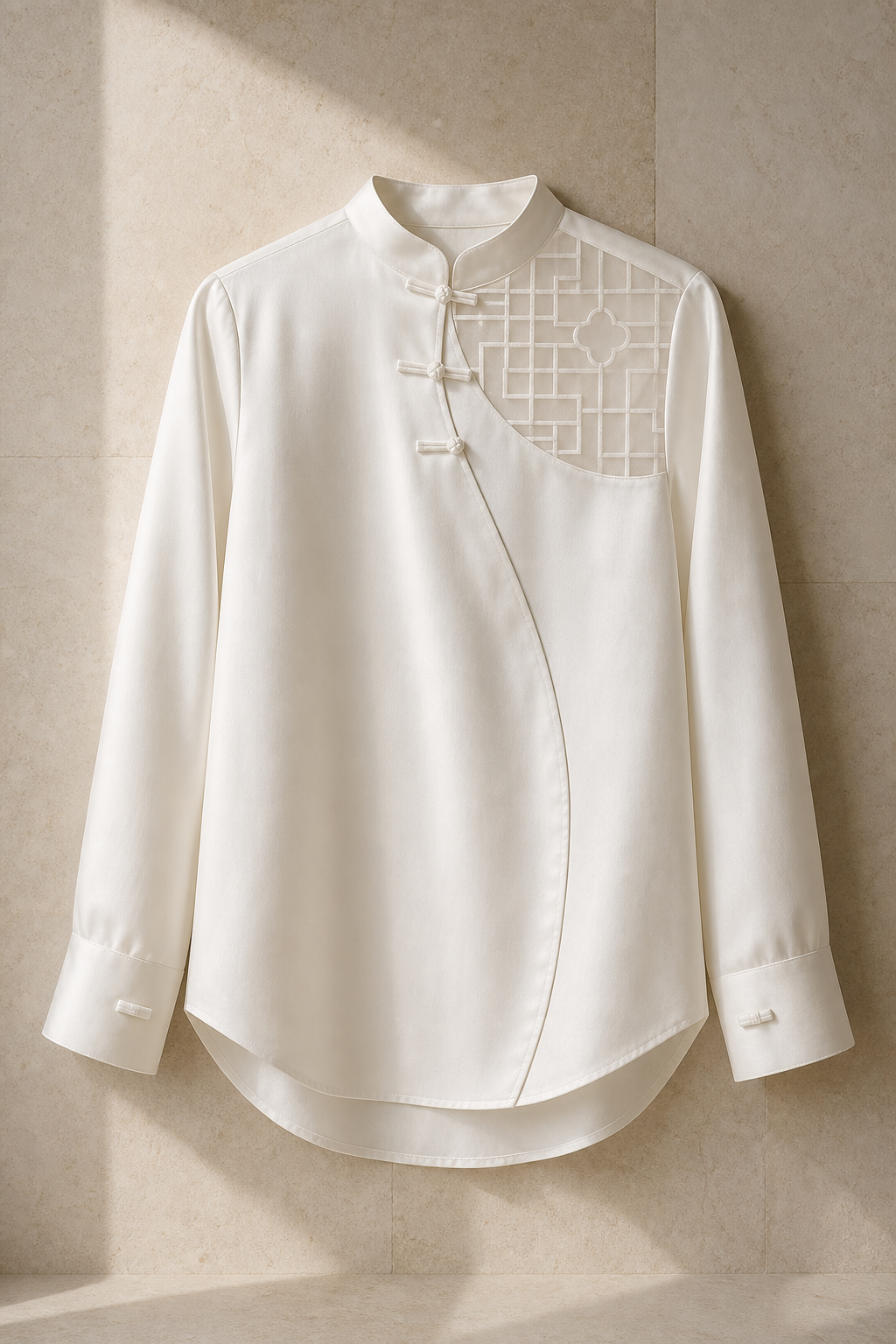 Serica east window shirt in Porcelain, signature Chinese construction