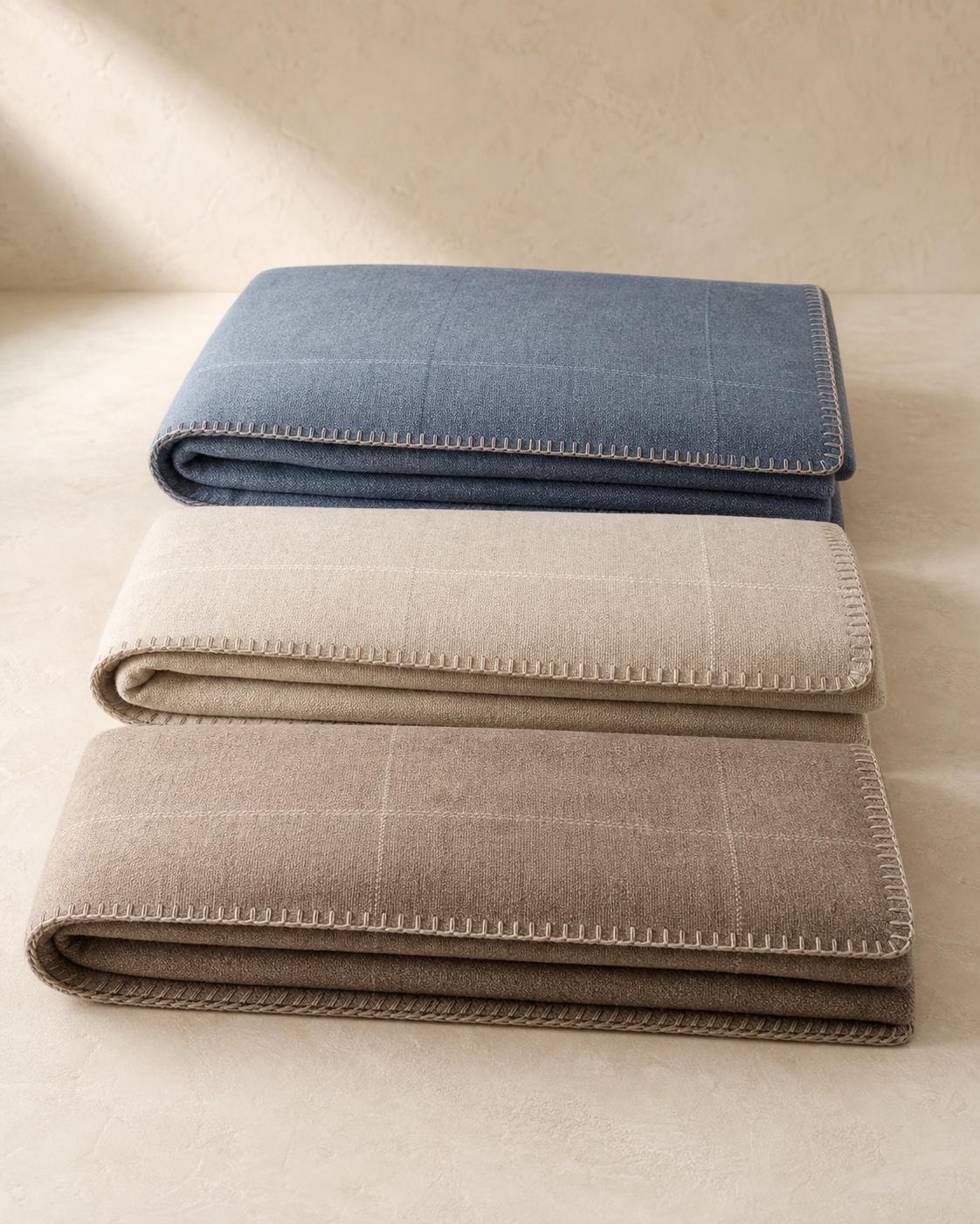 South Lake Blanket in Mineral Blue, Oat and Tea Brown