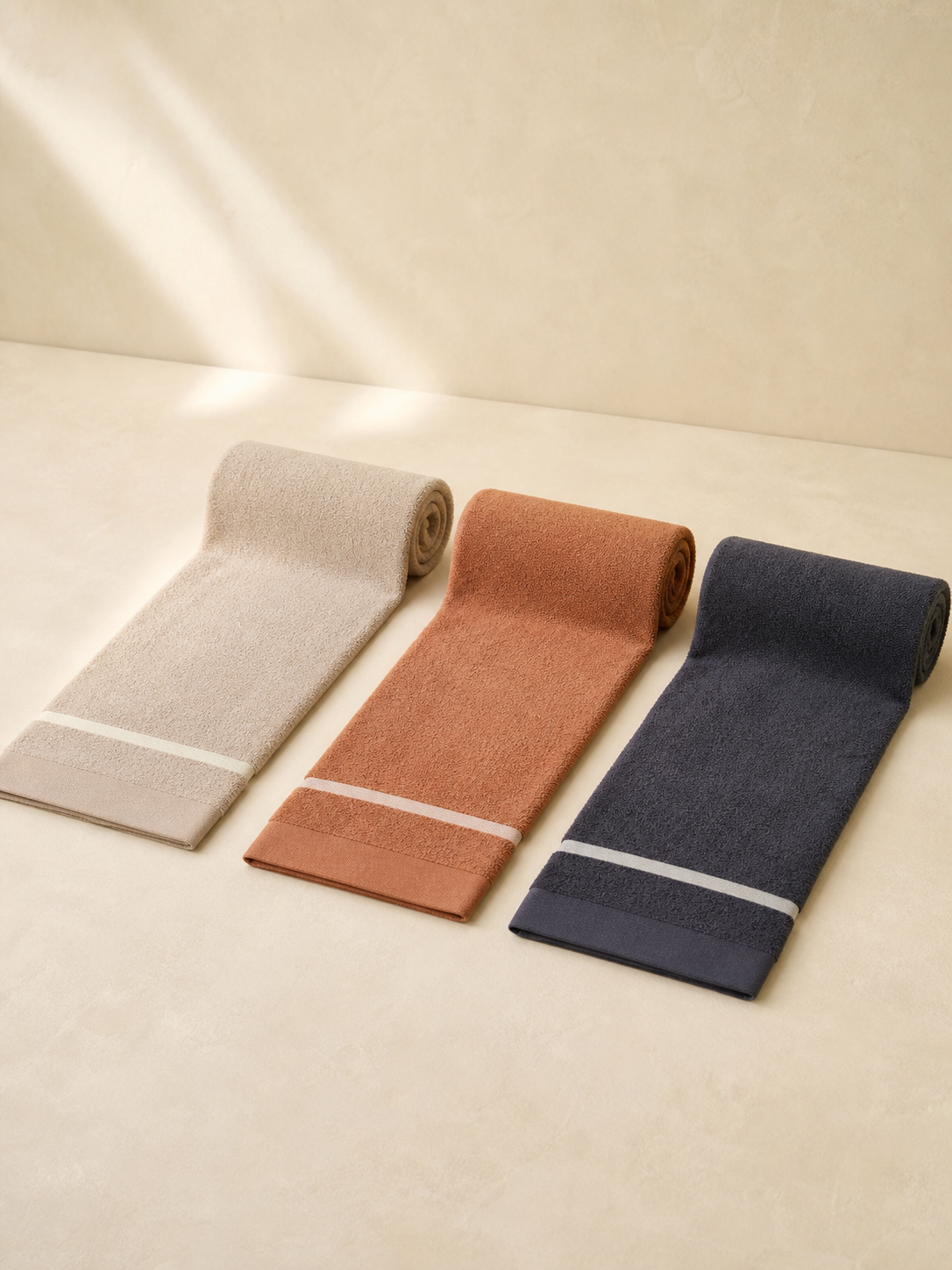 Sun Terrace Beach Towel in Mineral Sand, Terracotta and Ink