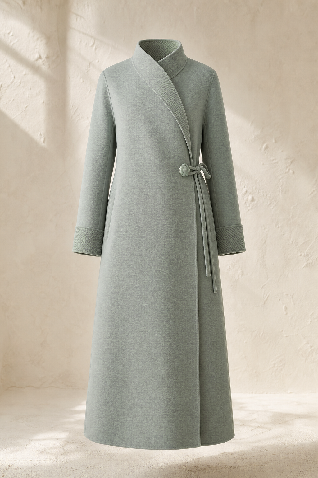 Suzhou Courtyard Wrap Coat in Mist Celadon