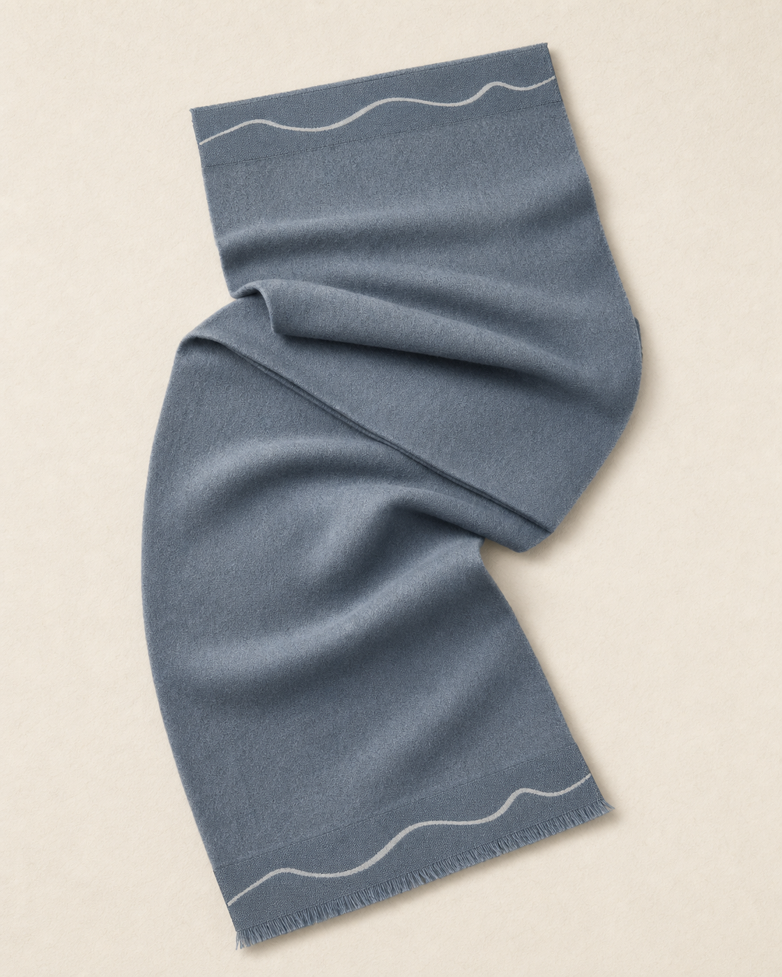 Waterway Scarf in Mineral Blue with continuous river-line borders